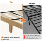 Boho Style Rattan Bed Frame with Natural Headboard & RGB LED Lights - Storage Headboard, Plain Wood Platform, Noise-Free Slats, No Box Spring Needed