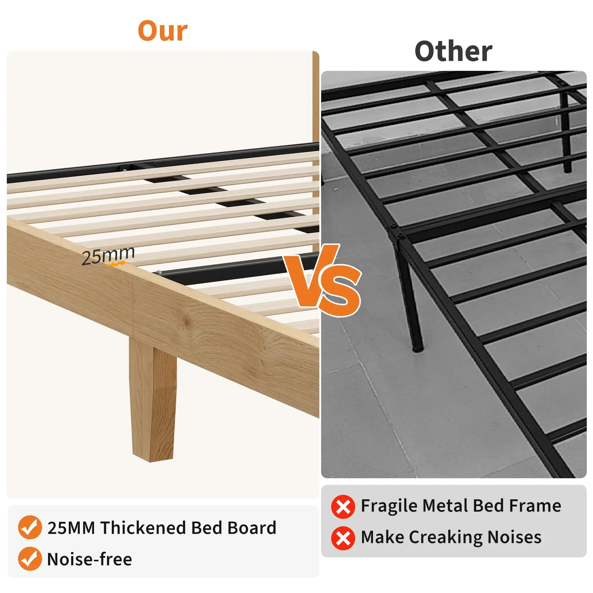 Boho Style Rattan Bed Frame with Natural Headboard & RGB LED Lights - Storage Headboard, Plain Wood Platform, Noise-Free Slats, No Box Spring Needed