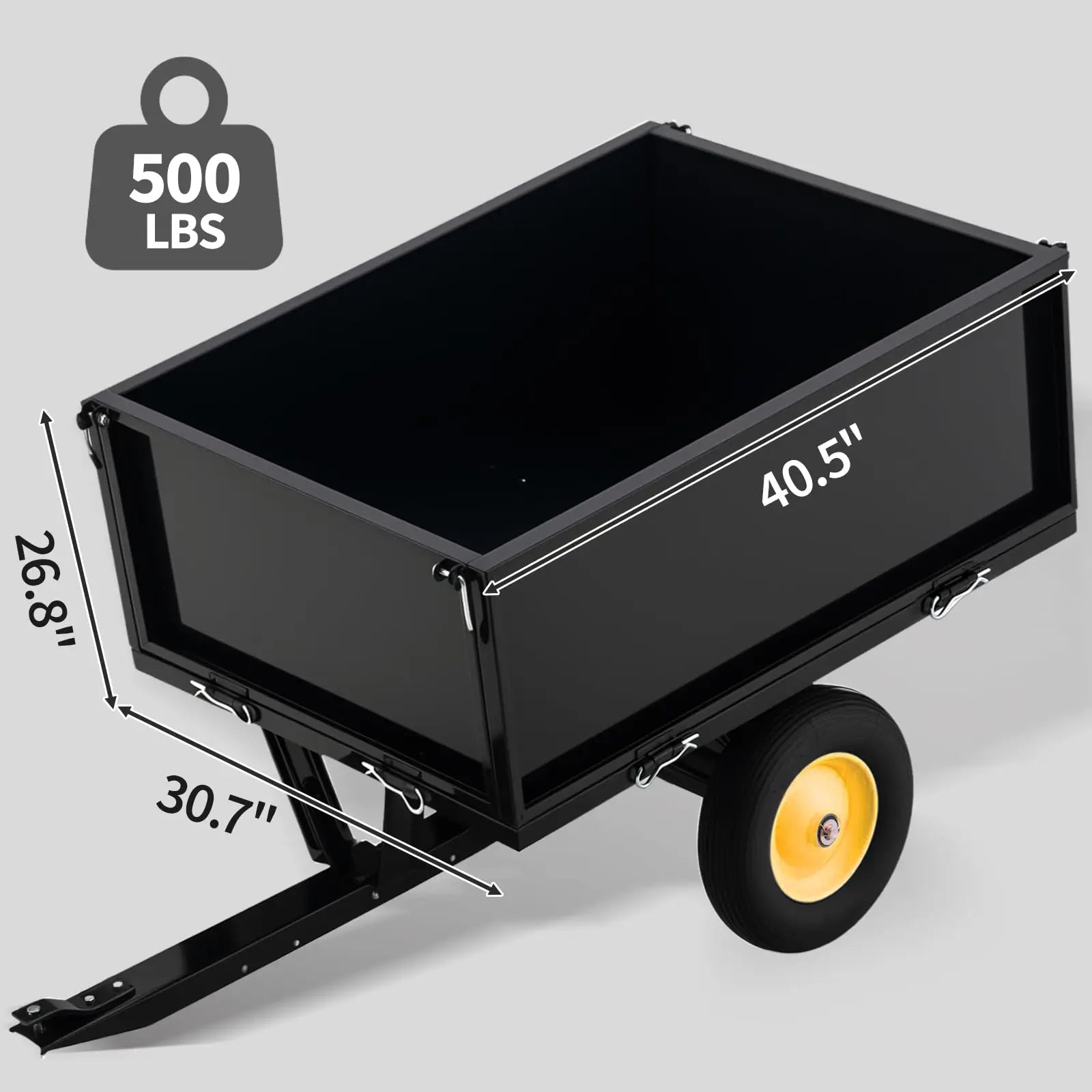 500LB Capacity Multifunctional Dump Cart With Removable Tailgate For ATV Lawn Mower Tractor