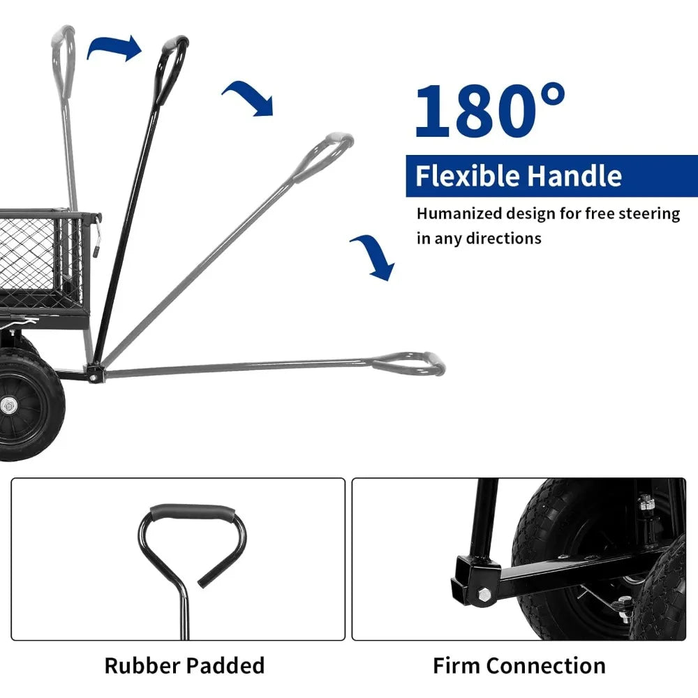 400 lbs 10" Flat Free Tires Steel Garden Cart with 180° Rotating Handle and Removable Sides