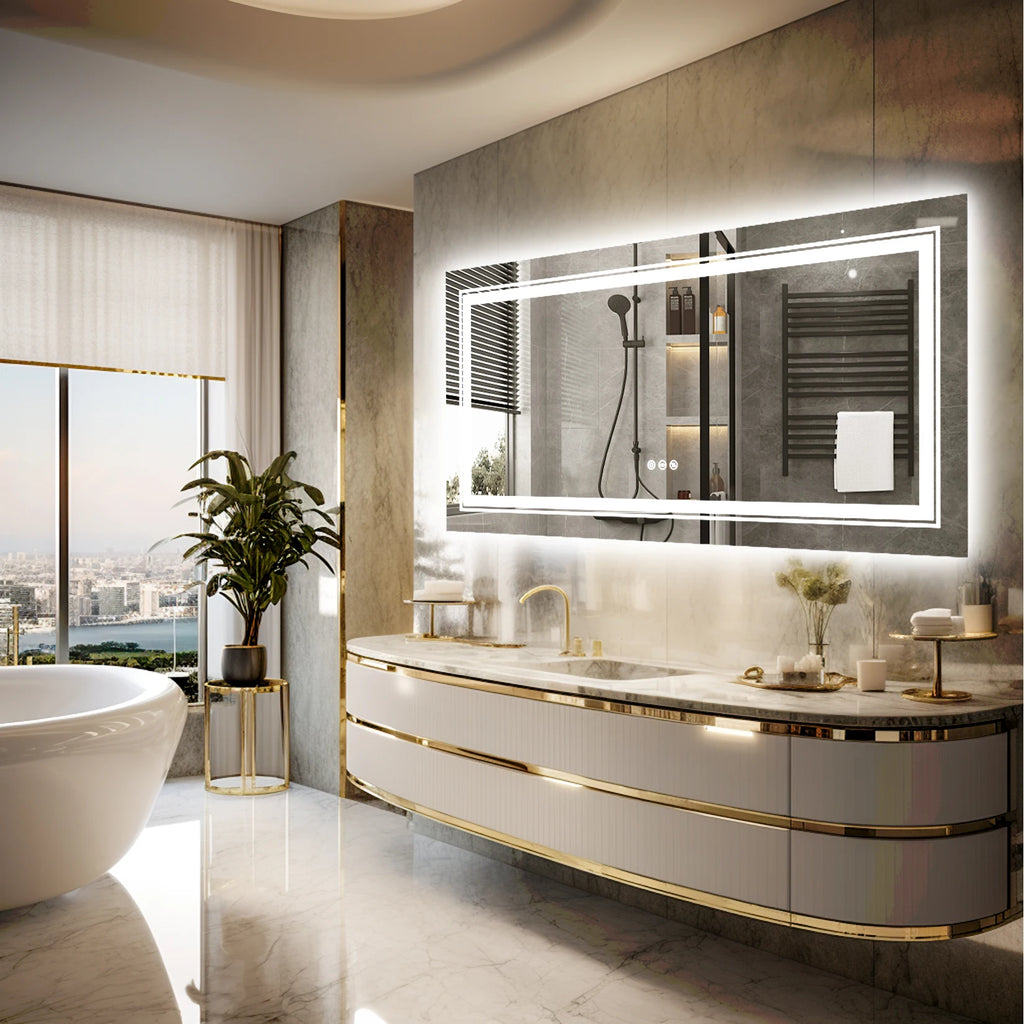48"X24" LED Bathroom Mirror with Lights, Anti-Fog, Dimmable, Backlit + Front Lit, Lighted Bathroom Vanity Mirror