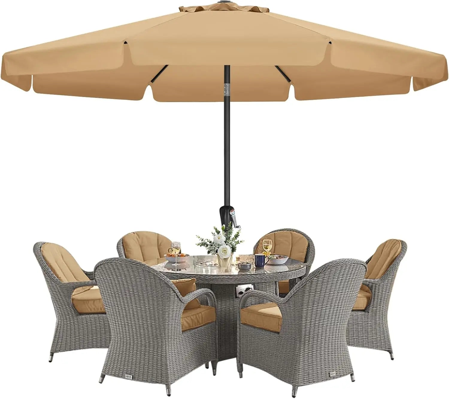 11ft Khaki Patio Umbrella with 8 Ribs for Outdoor Table Market - Durable and Stylish