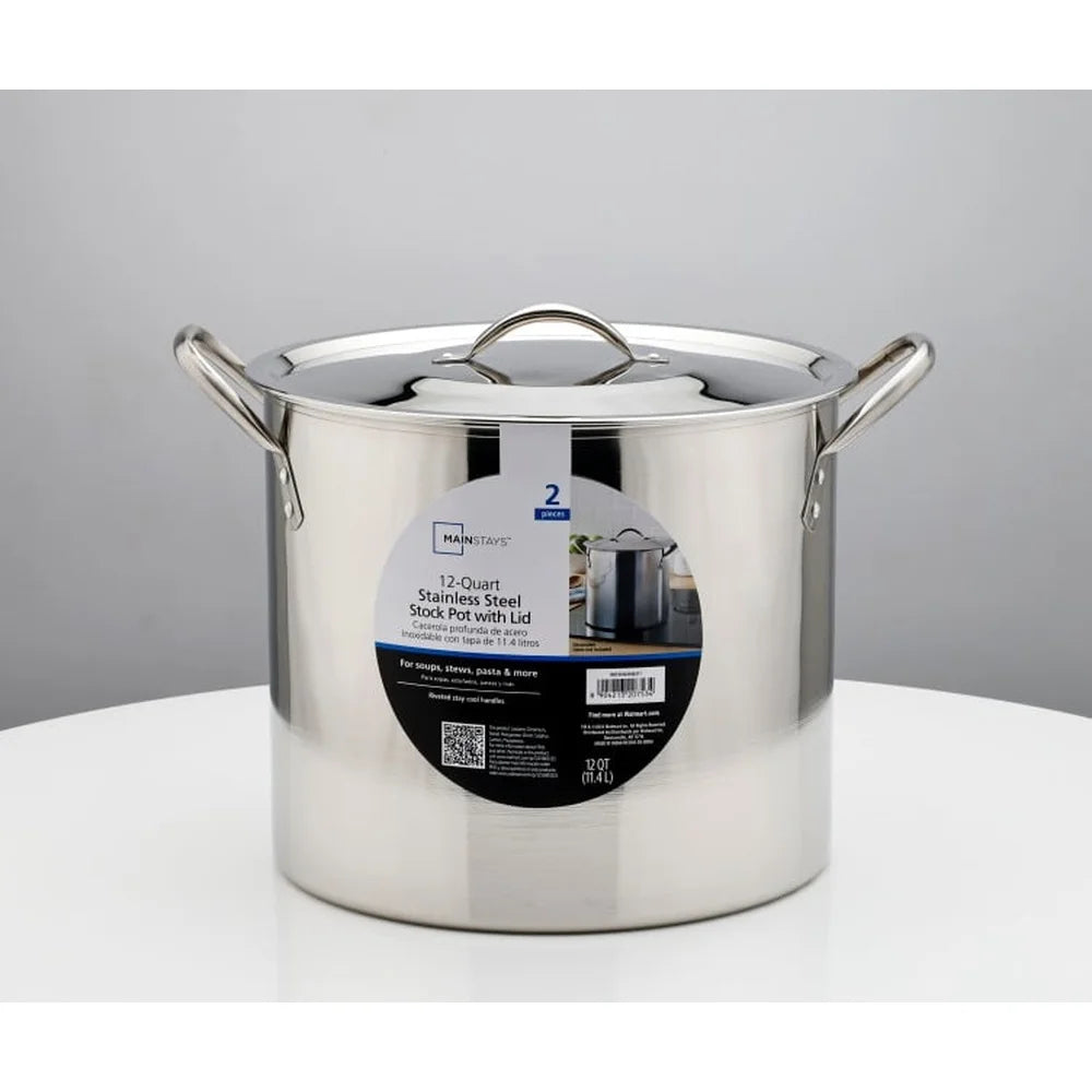 12 Quart Stainless Steel Stock Pot with Metal Lid Stay Cool Handles