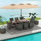 10 Pieces Patio Wicker Dining Set w/Double-Sided Patio Umbrella
