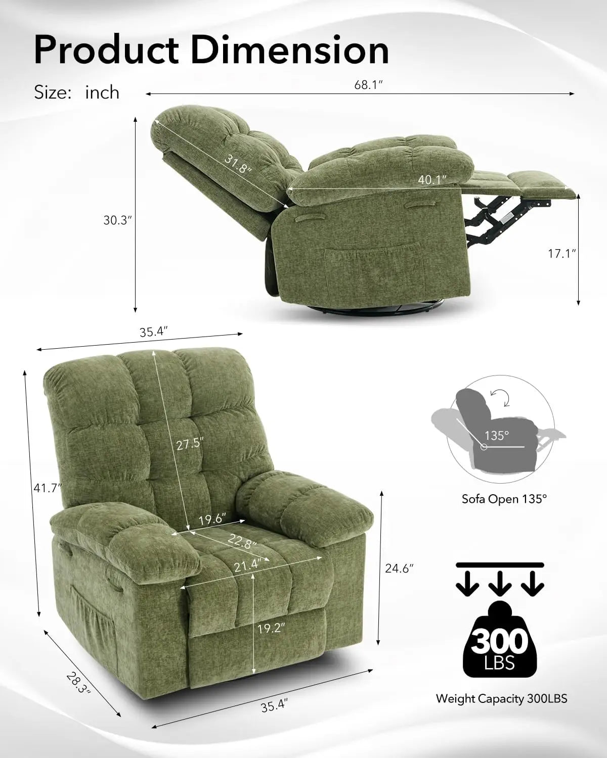 Overstuffed Large Manual Recliner Glider
