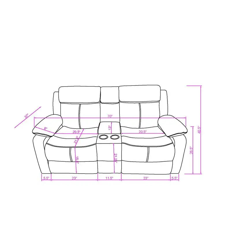 3-Piece Reclining Sofa Set with LED Lights – Sofa, Loveseat & Recliner for Living Room Comfort