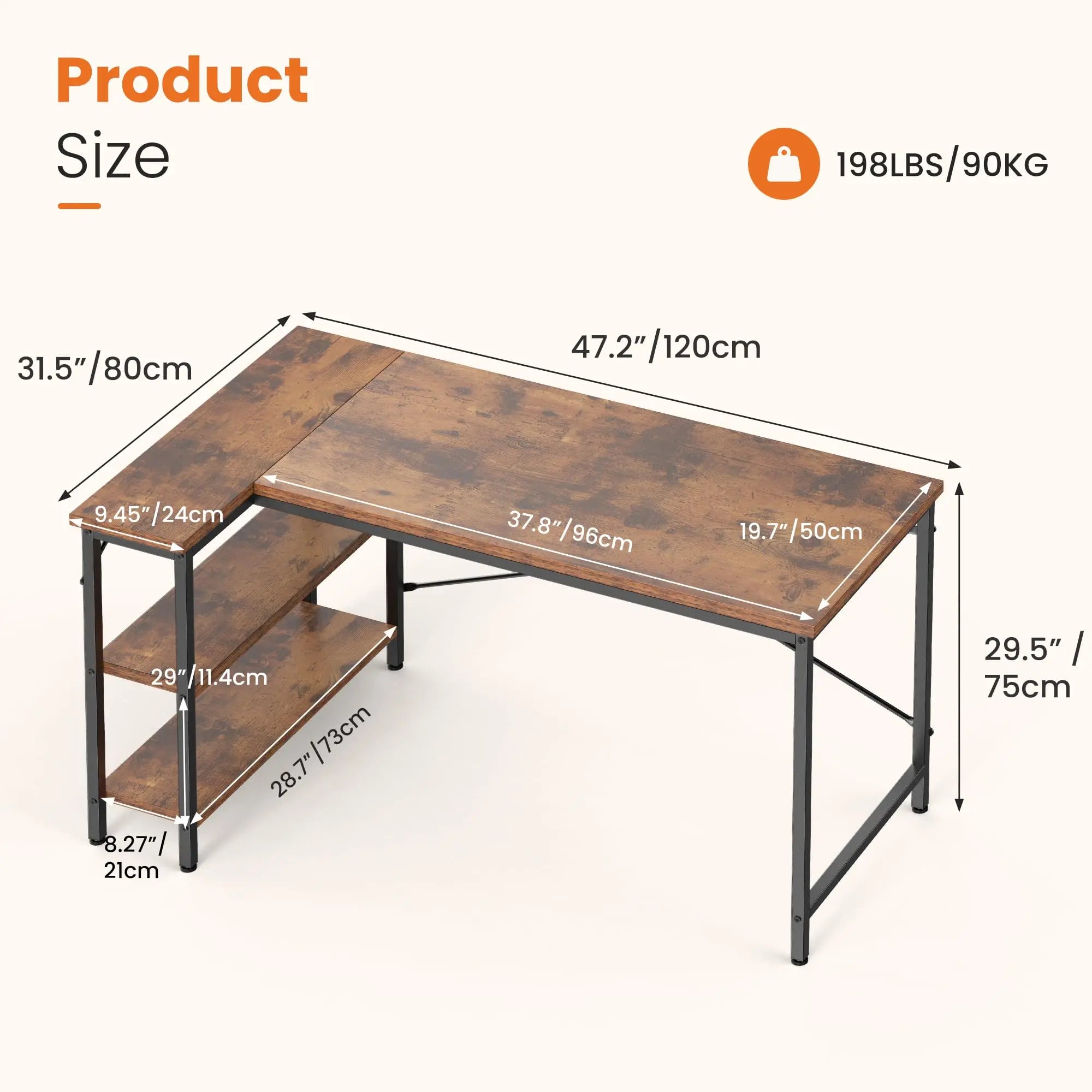 L Shaped Desk 47 Inch Computer Desk with Reversible Storage Shelves