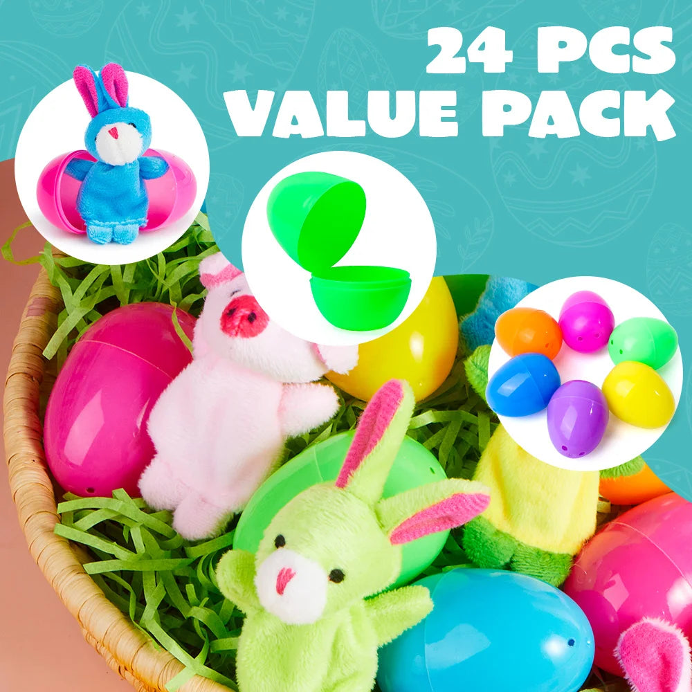 24 Pcs Easter Eggs Prefilled with Cartoon Animal Puppets Easter Hunt Basket Stuffers