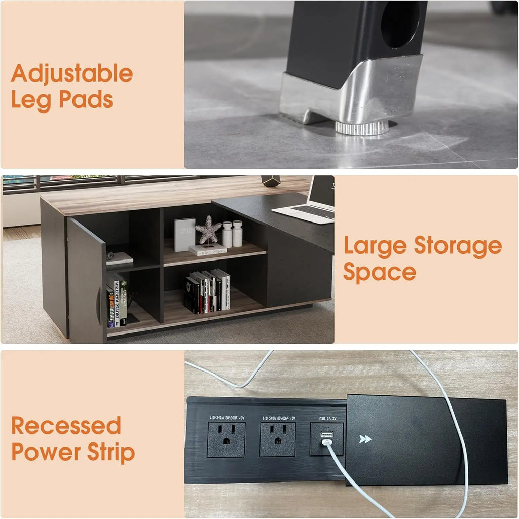 63in L-Shaped Executive Desk with 47" lateral File Cabinet/Storage Shelves