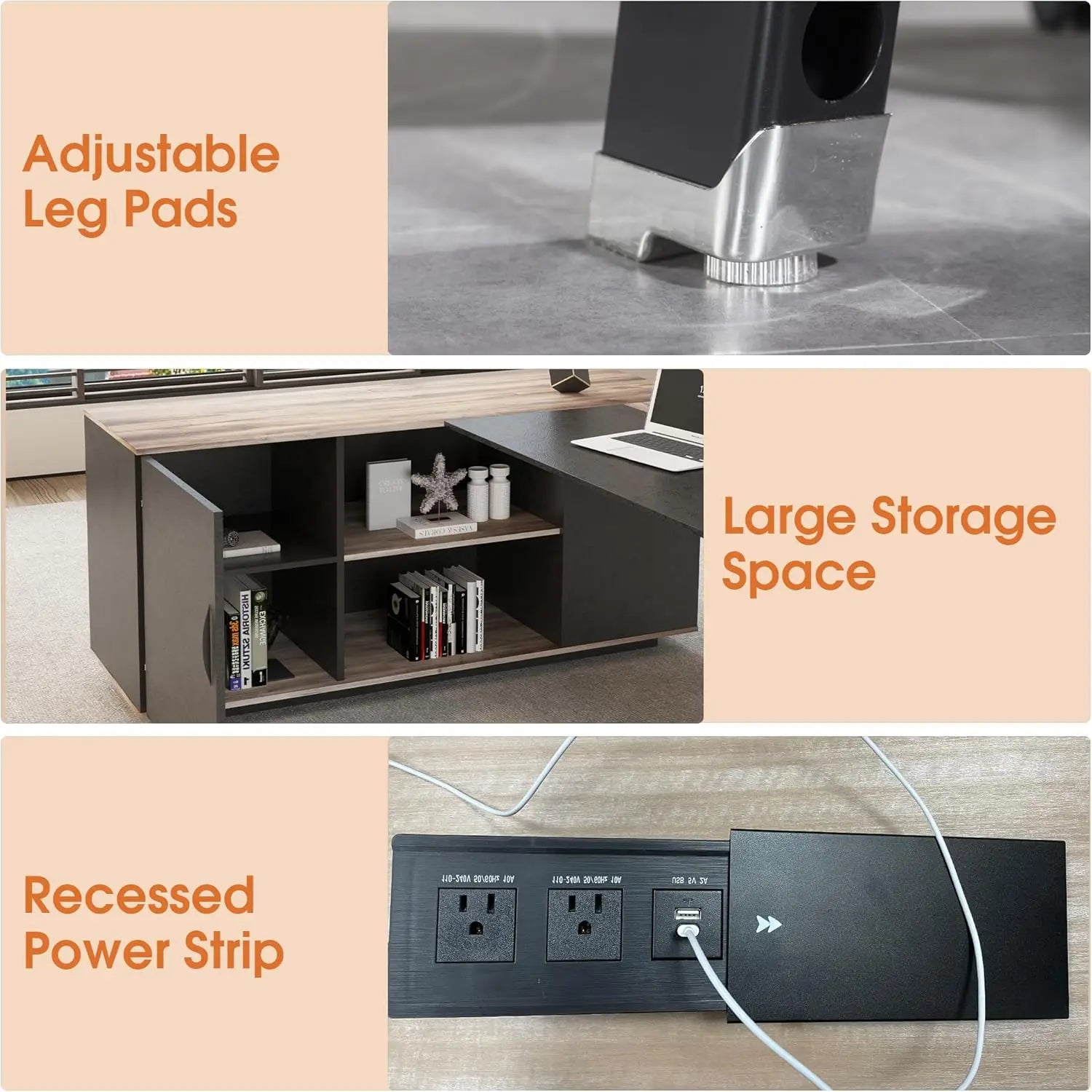 63in L-Shaped Executive Desk with 47" lateral File Cabinet/Storage Shelves