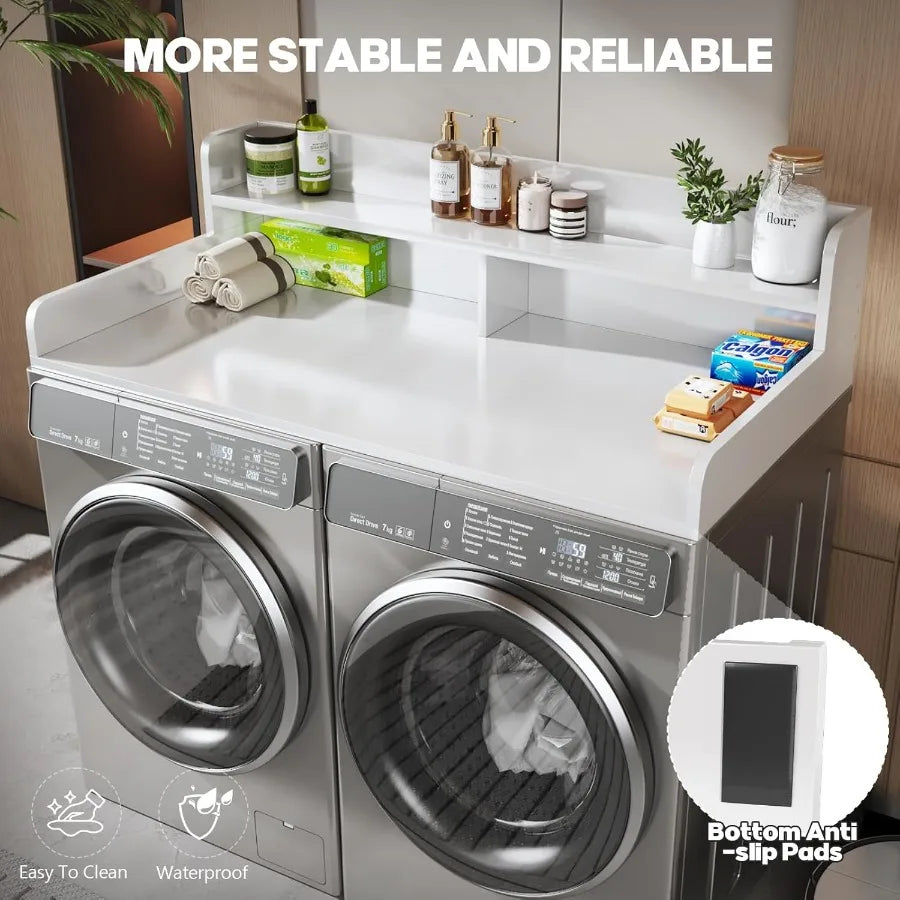 2Tier Washer and Dryer Countertop with 2.75 H Guard 54 W x 27.5 D with Non Slip Pad