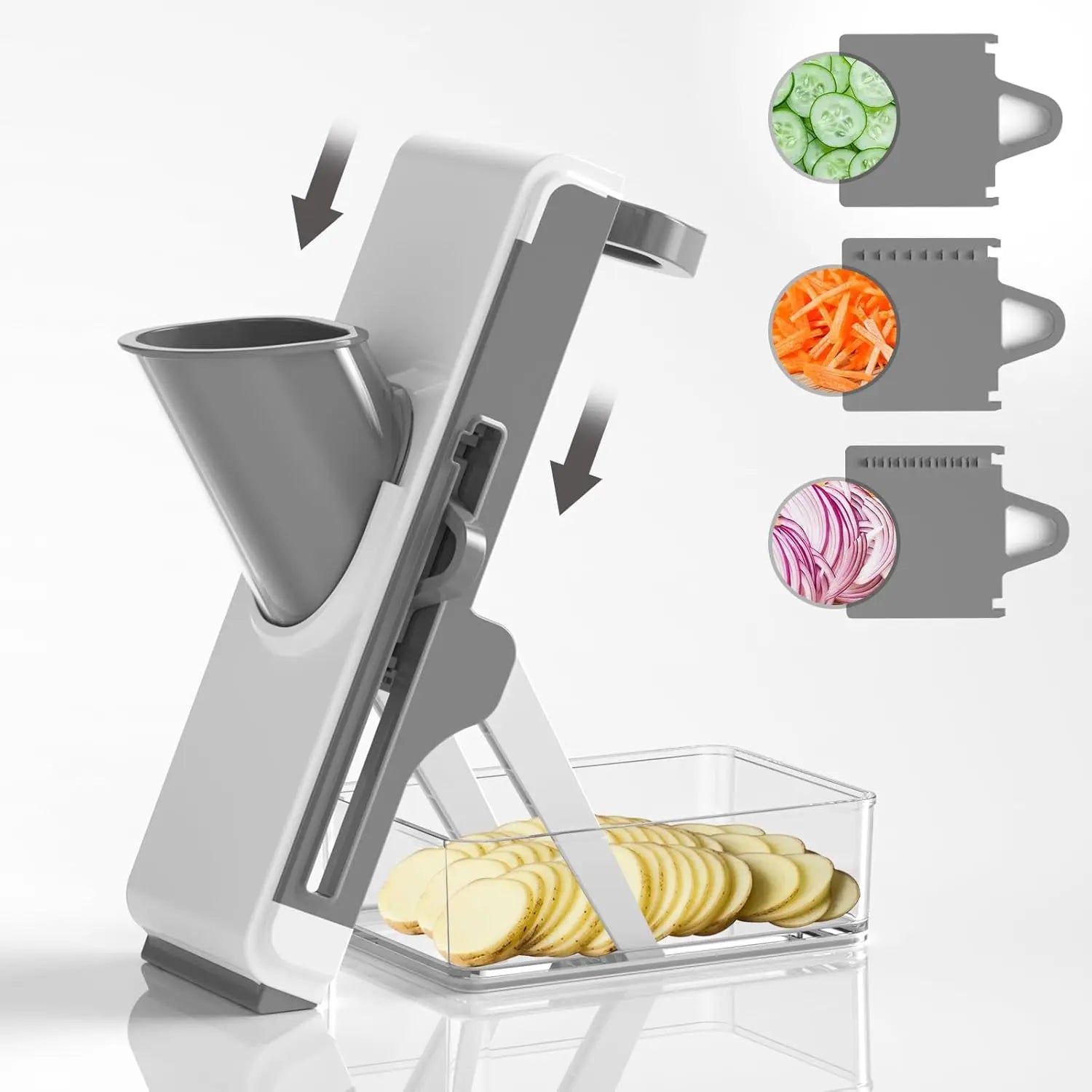 Vegetable Fruit Mandoline Slicer Manual Cutter 4-in-1 Slicing Machine with Thickness Adjuster