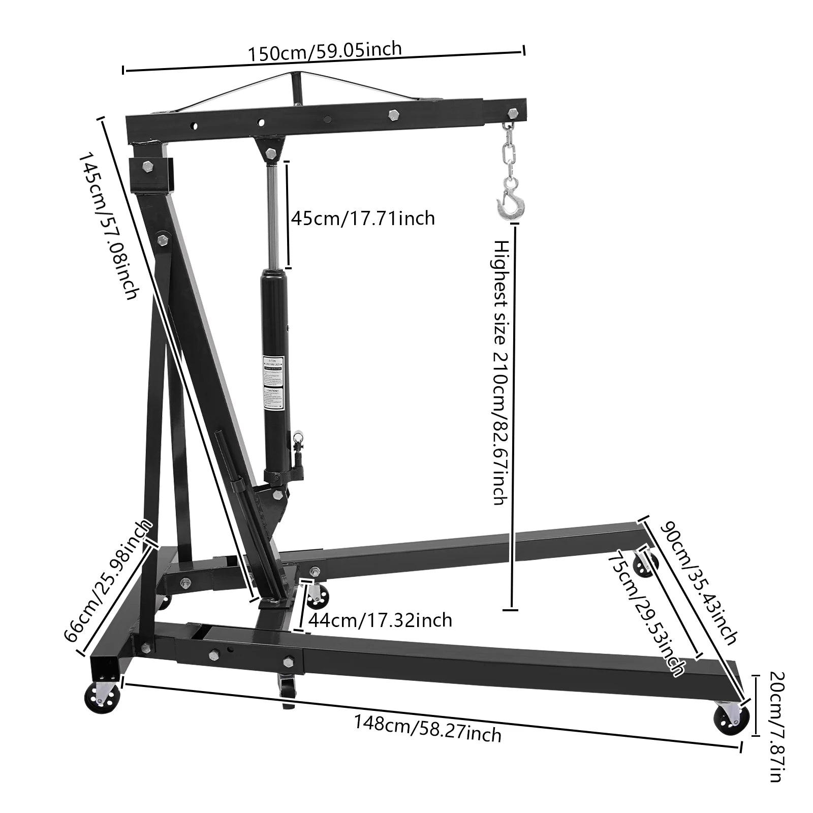 Engine Hoist 2T Folding Hydraulic Engine Motor Hoist Cherry Picker Shop Cranes Lift Black Shop Crane 4000 lb Heavy-Duty