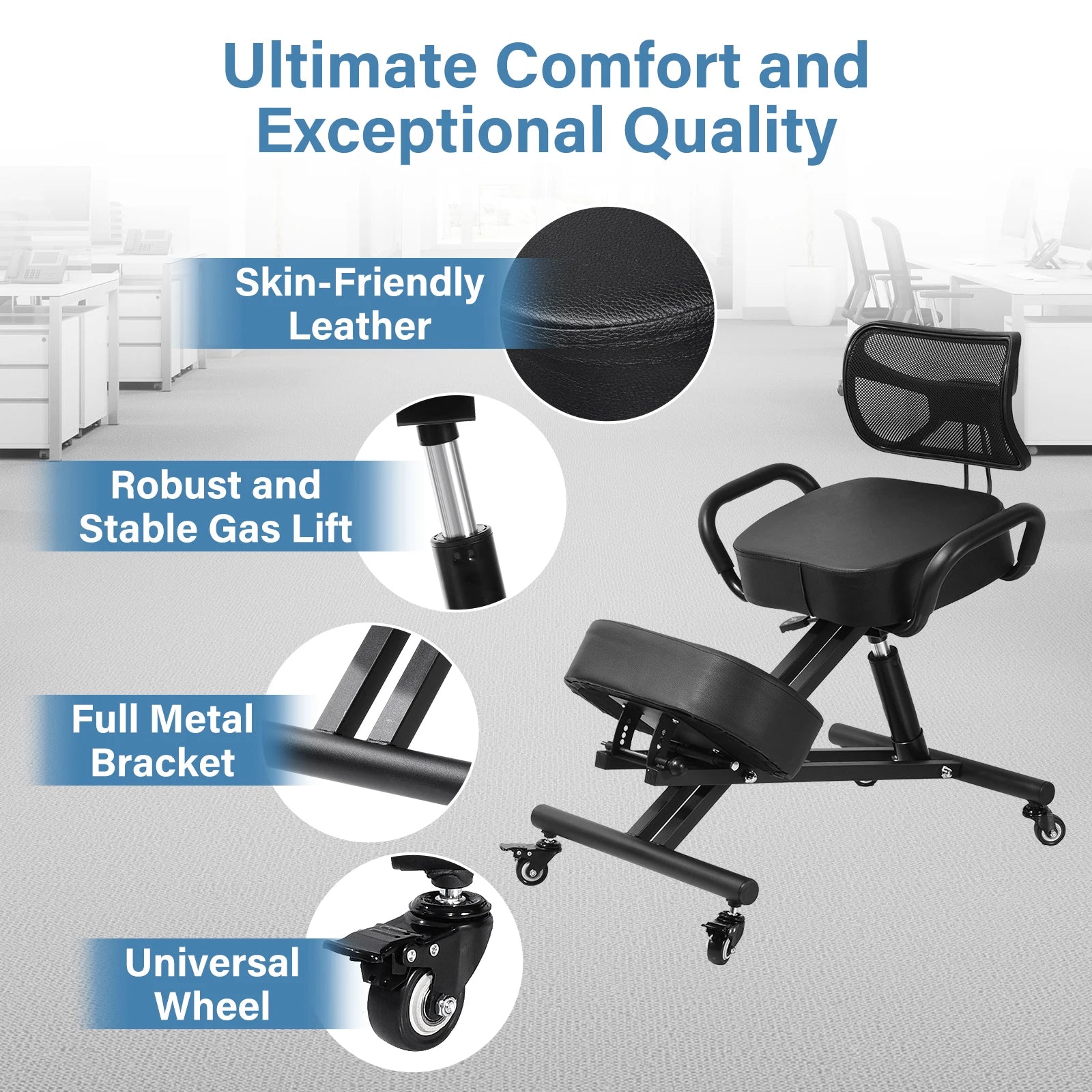 Kneeling Chair with Back Support, Height Adjustable Kneeling Chair for Men, Women, Children