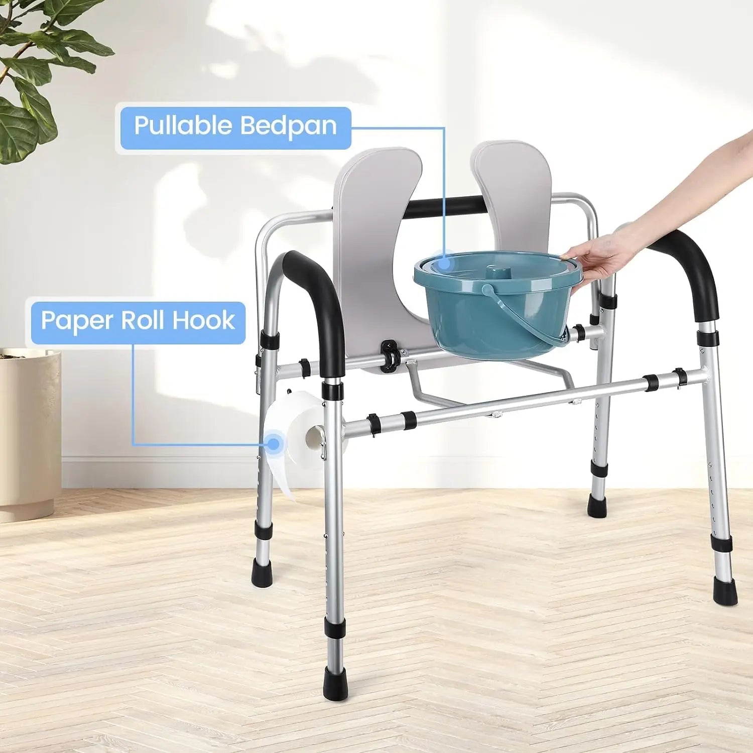 Adjustable Raised Toilet Seat Back and Handles, 500lbs Capacity