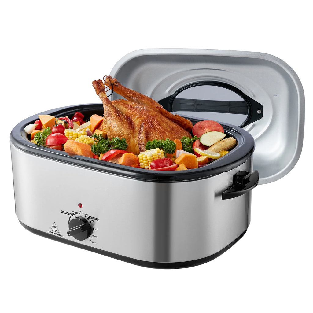 Electric Roaster Oven 24 QT Turkey Roaster Oven with Self-Basting Lid 1450W Roaster Oven Defrost&Warm Function Silver