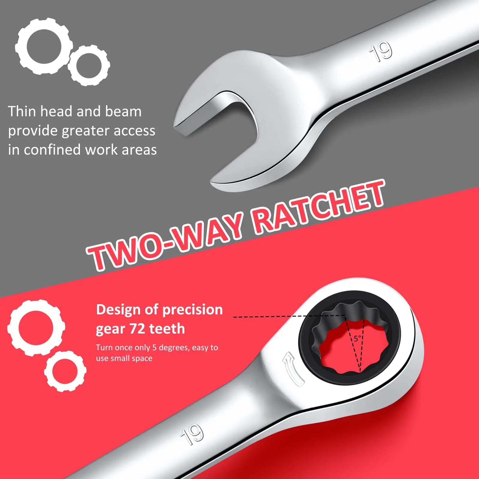 14-Piece Wrench Set, Ratcheting Wrench Set, Metric 6-19mm