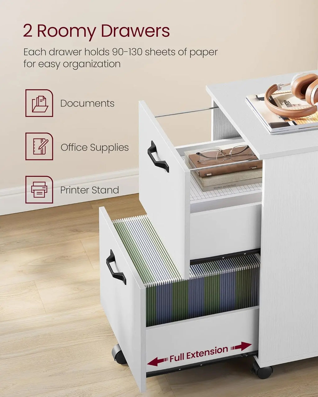 2-Drawer File Cabinet for Home Office, Printer Stand