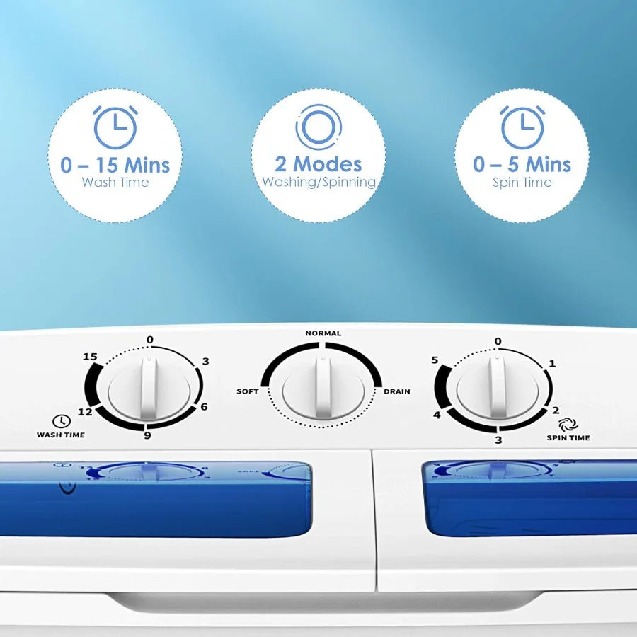Portable Twin Tub Semi-Automatic Mini Washer and Dryer Combo for Apartment Dorm RV