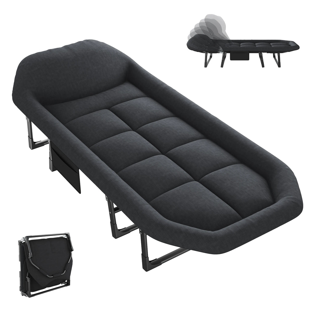 Adjustable Folding Camping Bed with Mattress Lightweight with Carry Bag 6 Angle Foldable Camping Bed for Camp Outdoor Supports 450 lbs