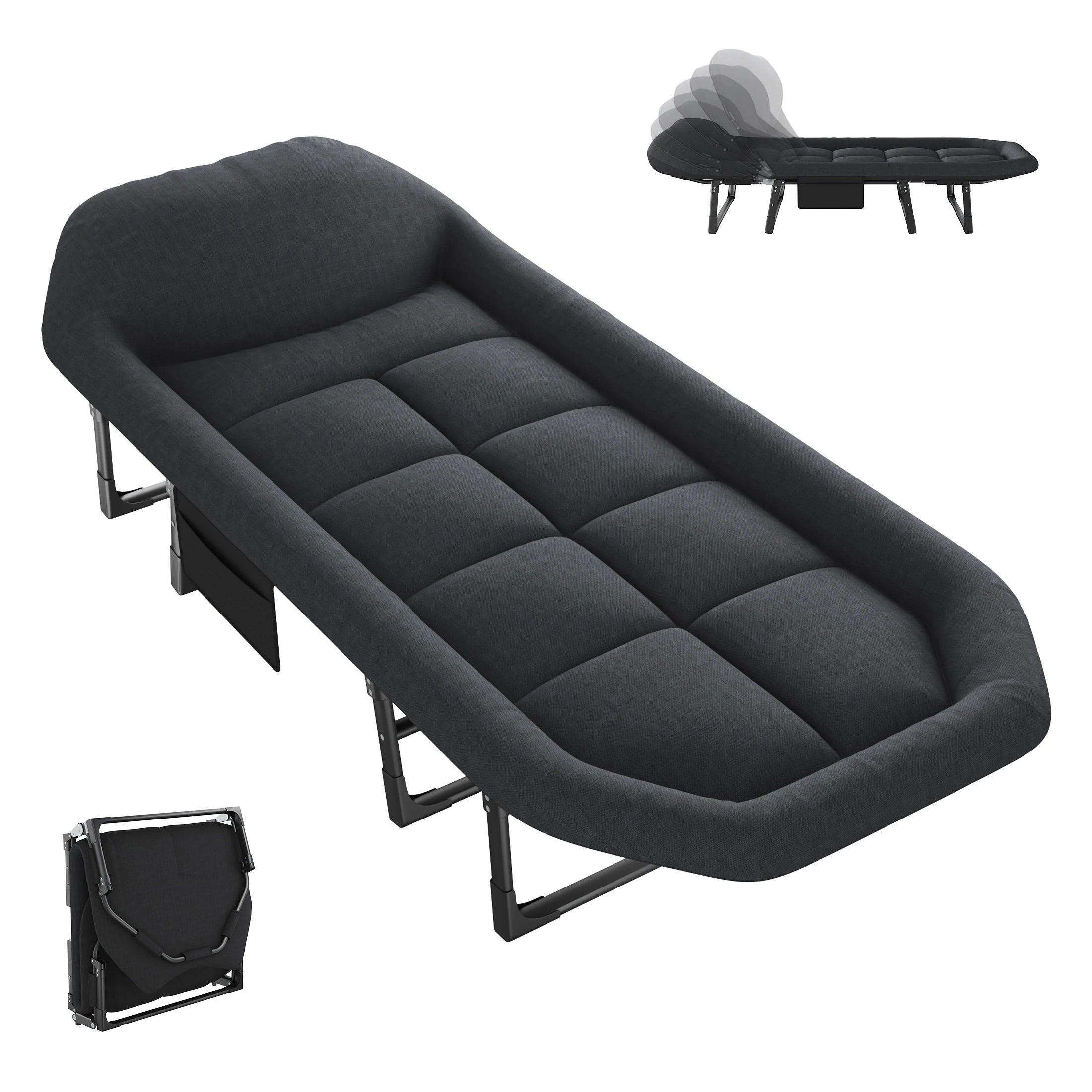 Adjustable Folding Camping Bed with Mattress Lightweight with Carry Bag 6 Angle Foldable Camping Bed for Camp Outdoor Supports 450 lbs
