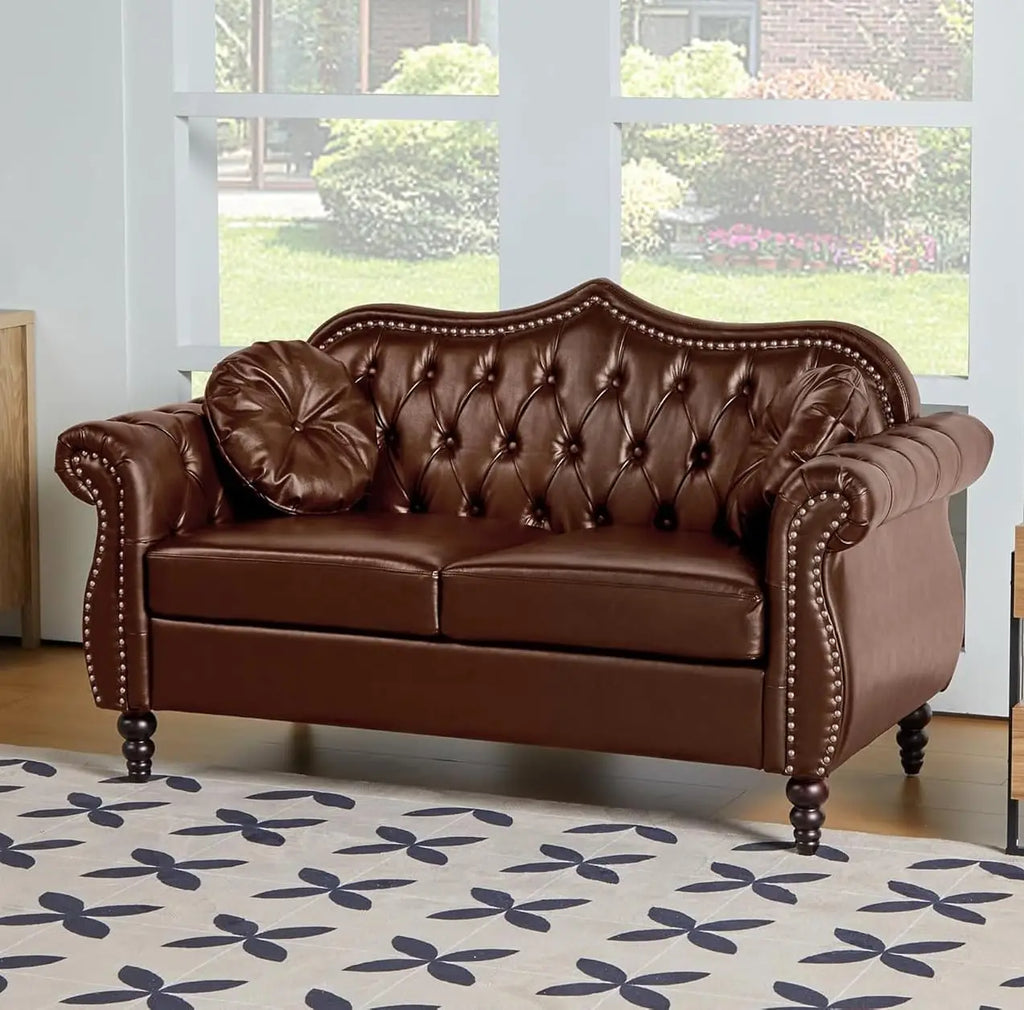 Mid-Century Modern PU Upholstered 2 Seater Sofa