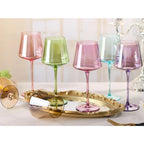 Set of 6,16oz Hand Blown Crystal Colorful Wine Glasses with Long Stem