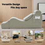 Yoga Chair Lounge for Adult, Ergonomic Chaise Lounge Chair with Side Pocket, Headrest, Waist Pad, Ottoman，Perfect for Stretching
