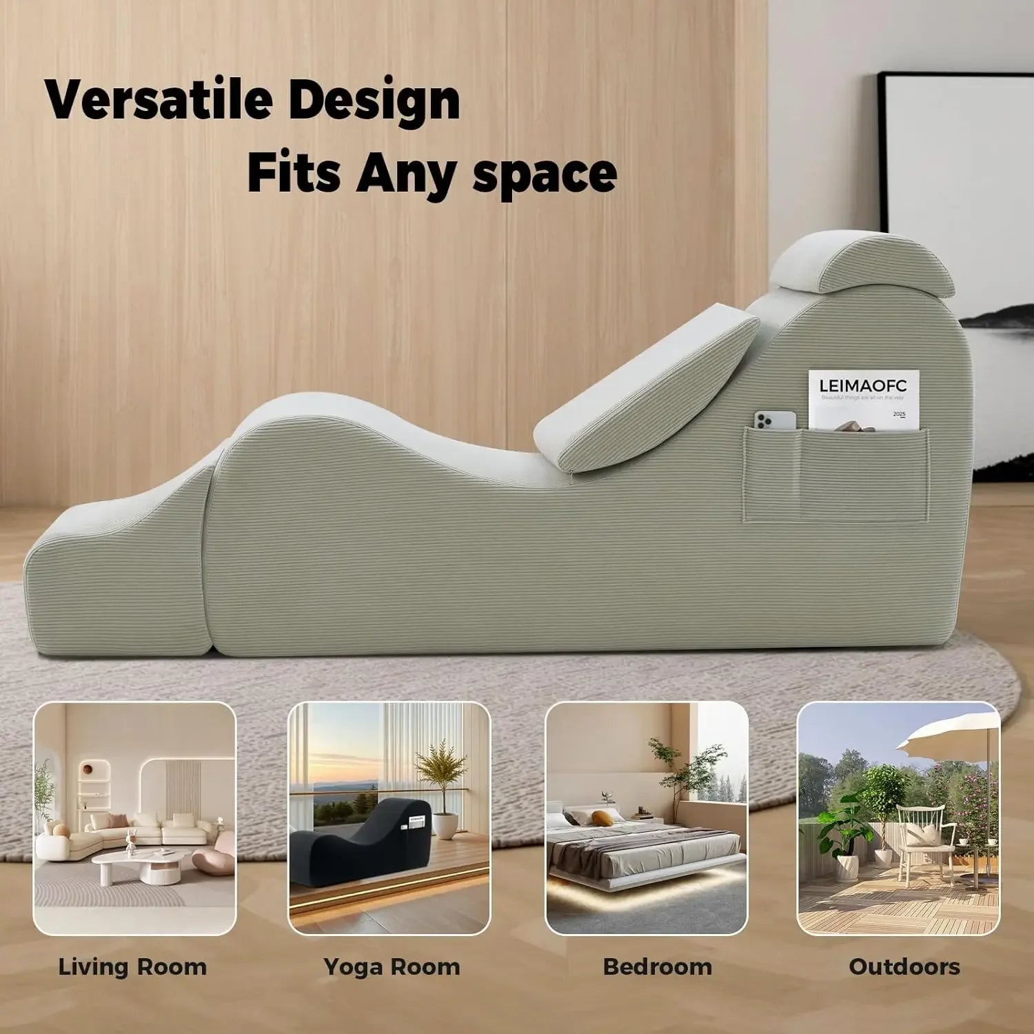 Yoga Chair Lounge for Adult, Ergonomic Chaise Lounge Chair with Side Pocket, Headrest, Waist Pad, Ottoman，Perfect for Stretching