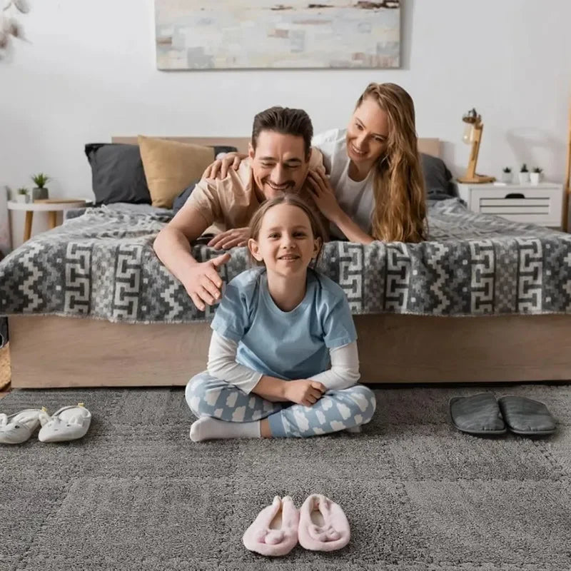 12/24/36/48PCS Grey Interlocking Carpet Shaggy Soft Foam Play Mat  Square Plush Floor Tiles