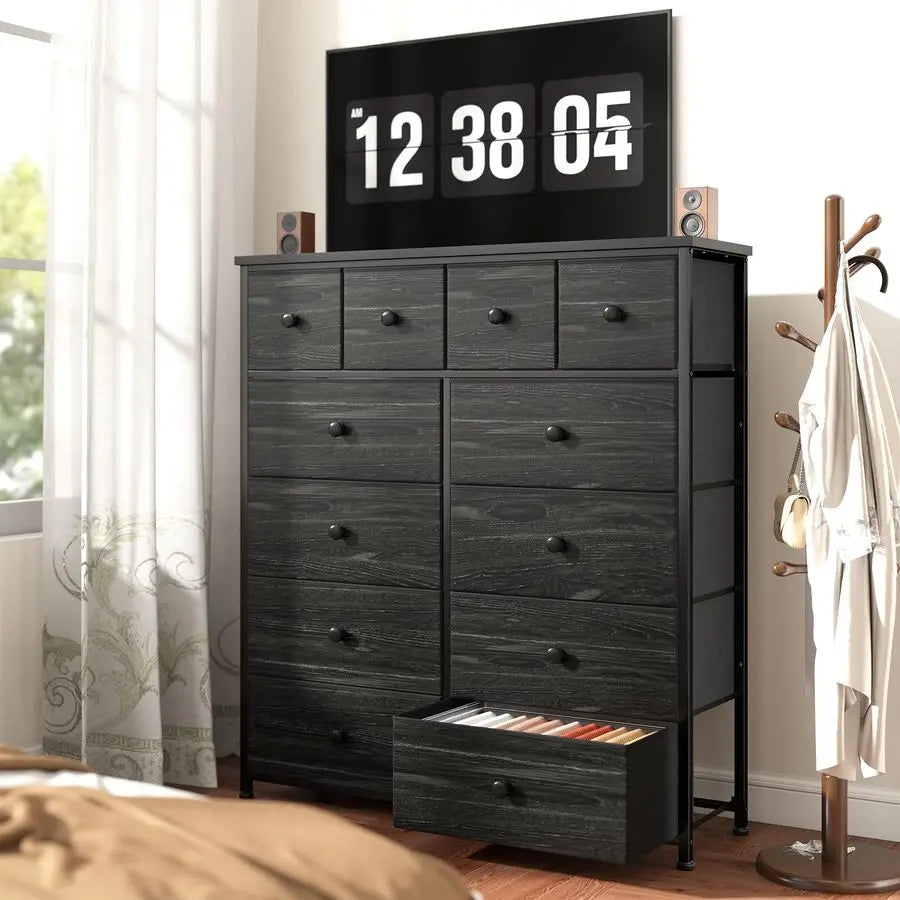 Dresser for Bedroom with 12 Drawers, Fabric Dressers amp Chest of Drawers with Sturdy Metal Frame, Wood Top, for Woman, 40.6 W x