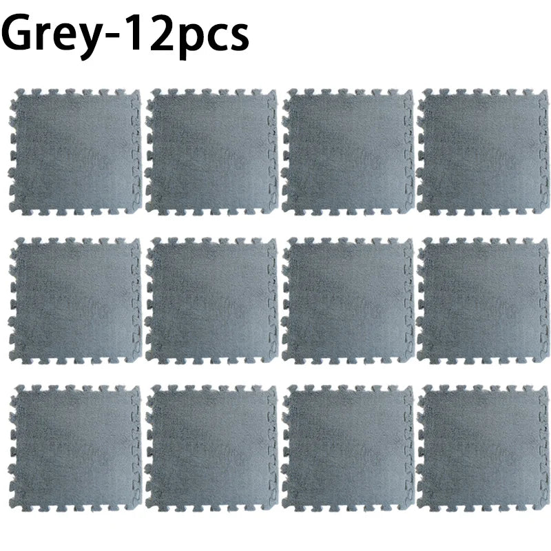 12/24/36/48PCS Grey Interlocking Carpet Shaggy Soft Foam Play Mat  Square Plush Floor Tiles