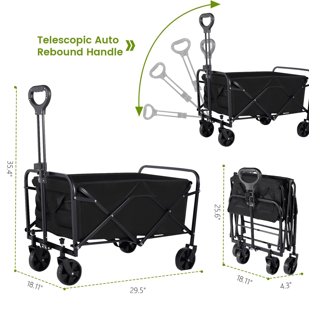 Heavy Duty Foldable, Portable Wagons for Groceries, Beach Cart with All-Terrain Wheels  Drink Holders