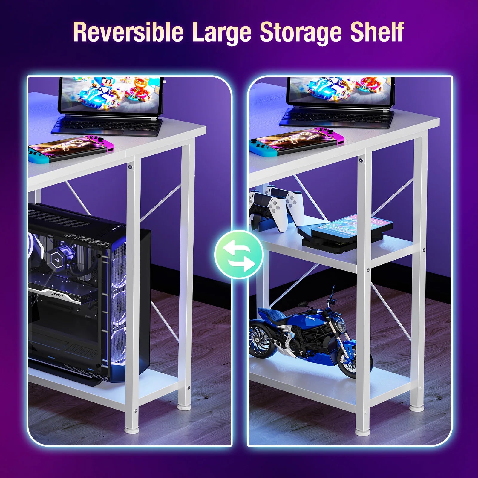 48 Inch Computer Desk with with Shelves Storage Drawers LED Lights Power Outlets Gaming Desk