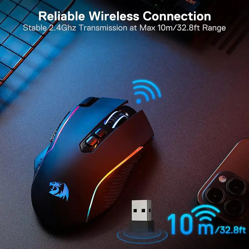 Pro Wireless Gaming Mouse w/ Rapid Fire Key, 8 Macro Buttons, Black/White Mouse