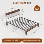 Heavy Duty Metal Bed Frame with Headboard Charging Station 1100lbs Capacity Easy Assembly For Bedroom