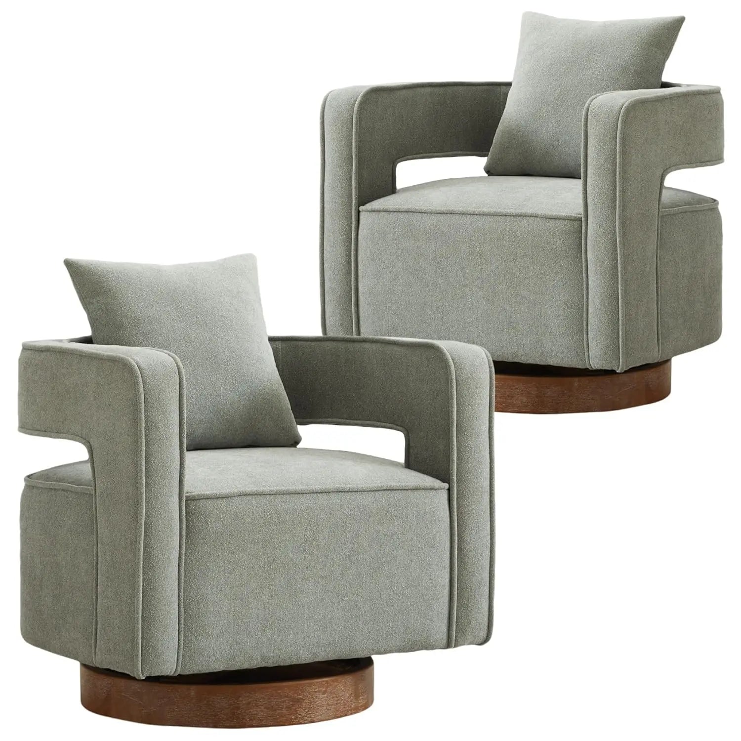 Upholstered Swivel Accent Chair Set of 2 Linen Open Back Barrel Chair with Pillow
