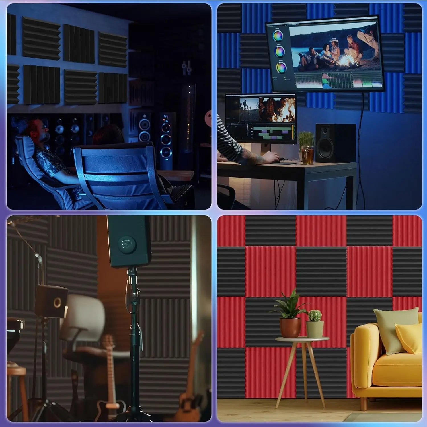 50 Pack Acoustic Panels, Soundproof Studio Foam for Walls, 1" X 12" X 12" Black