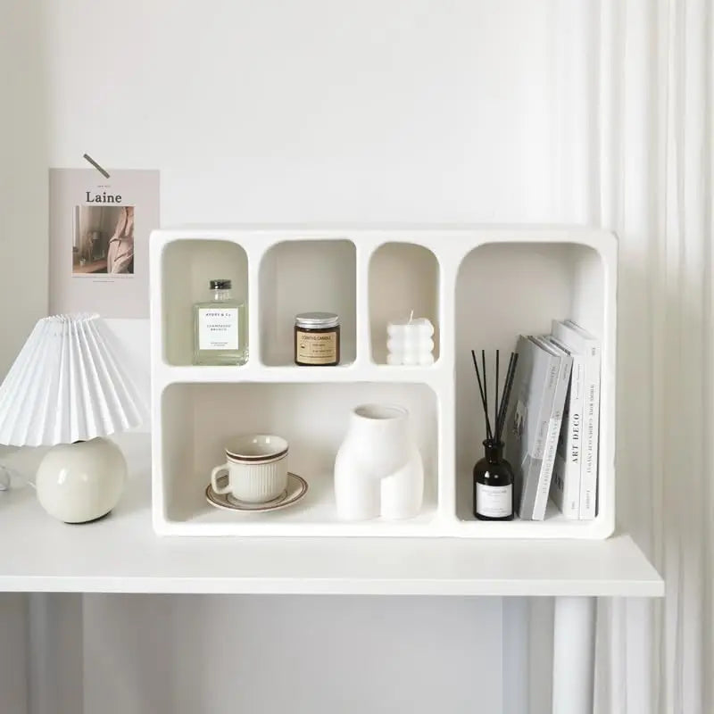 Wall Mounted Storage Cabinet, Floating Wall Shelf with 5 Compartments Open Storage Rack Freestanding Storage Organizer