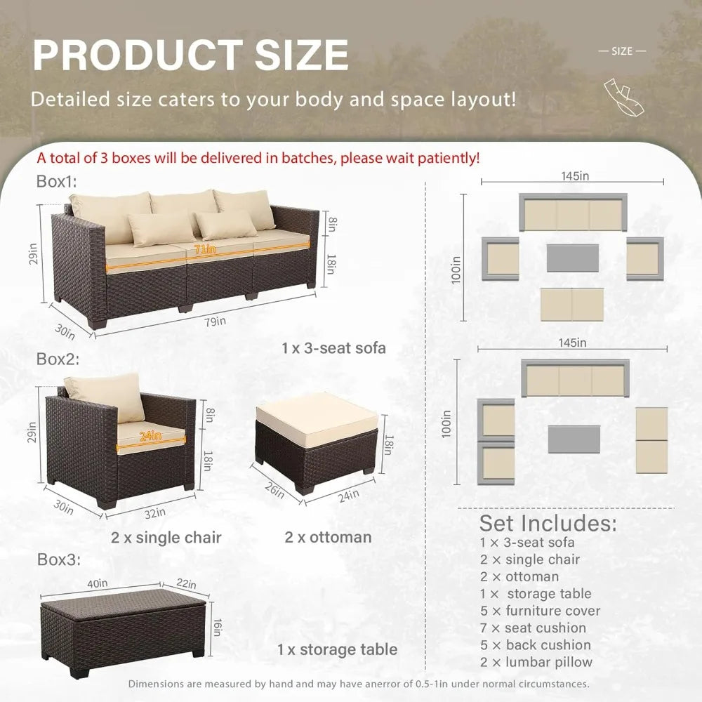 6 Pieces Wicker Sofa Set with Outdoor Couch Patio Chairs Storage Coffee Table