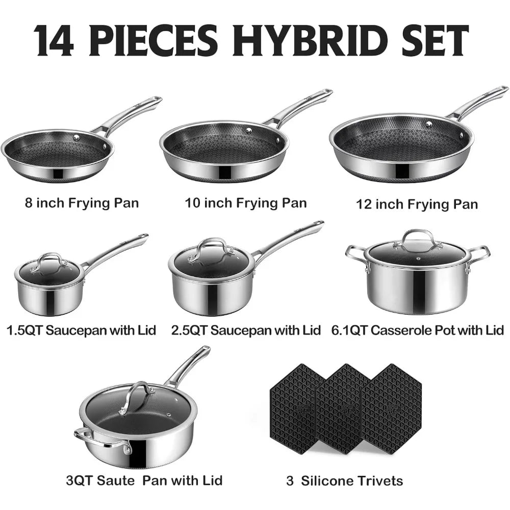 14 Pcs Hybrid Stainless Steel Cookware Sets
