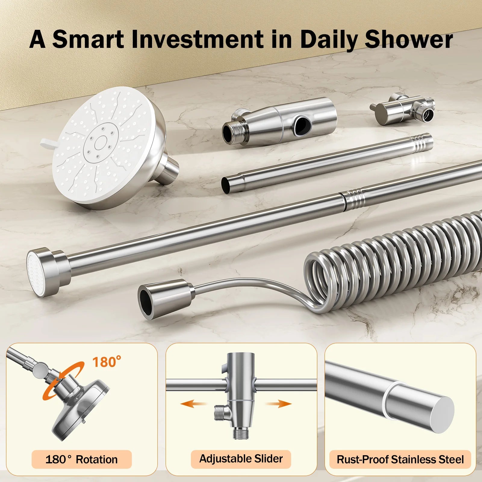 Dual Shower Head with Original Adjustable Slider, High Pressure Double Shower Head for Two