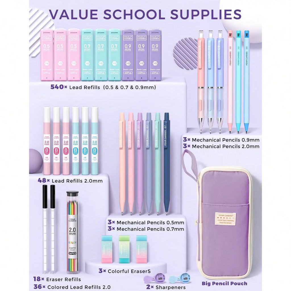 Mechanical Pencil Set (36PCS) - 4 Sizes + 624 Refills