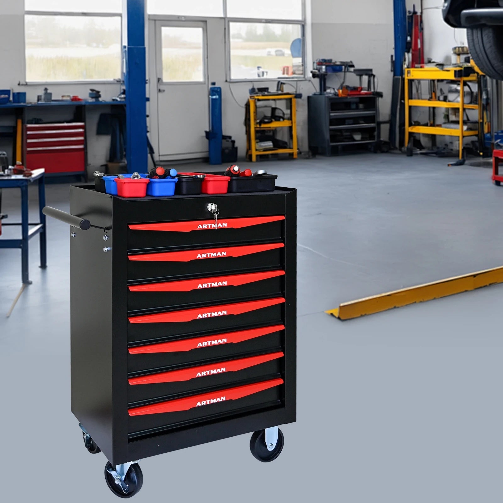 Rolling Metal Tool Chest with 7 Drawers