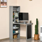 Homcom Fold-Out Convertible Office Desk, Wall Mount Computer Desk with Blackboard and Side Shelf