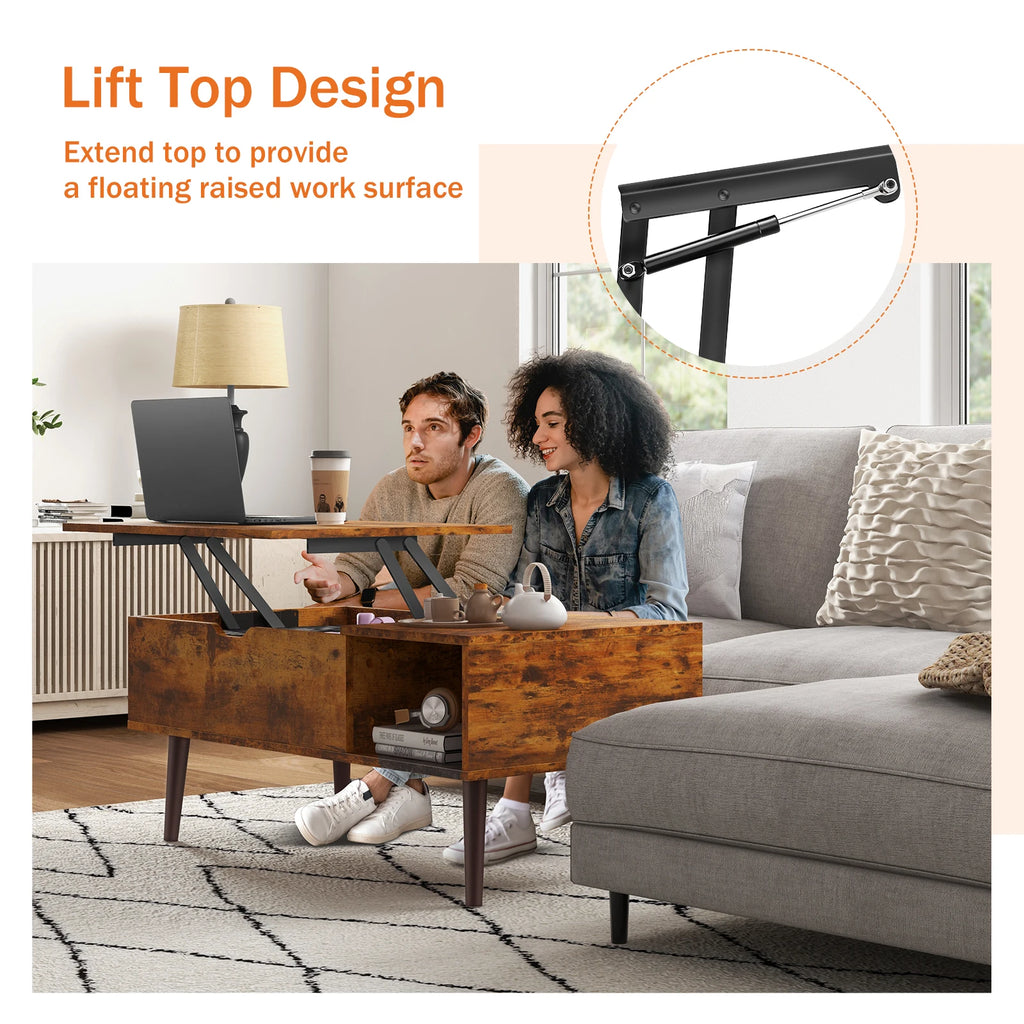 Lift Top Coffee Tables For Living Room 39.37"x19.7" Wood Dining Tables Adjustable Storage Shelf Easy Lift Or Lower