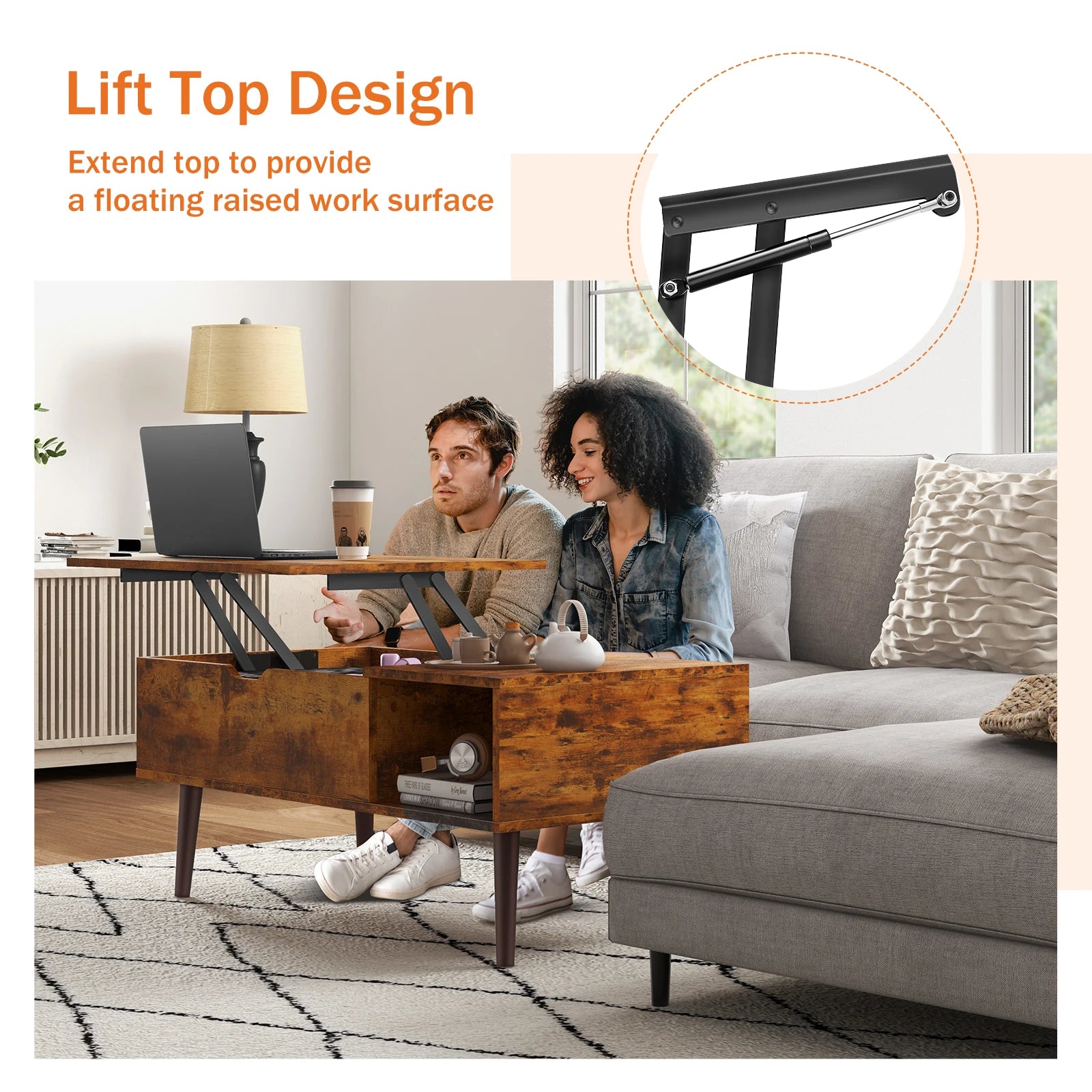 Lift Top Coffee Tables For Living Room 39.37"x19.7" Wood Dining Tables Adjustable Storage Shelf Easy Lift Or Lower