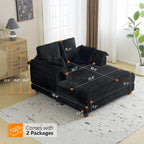 56" Oversized Chaise Lounge Chair, Black Comfy Corduroy Chaise Sofa Recliner Bed with Throw Pillow