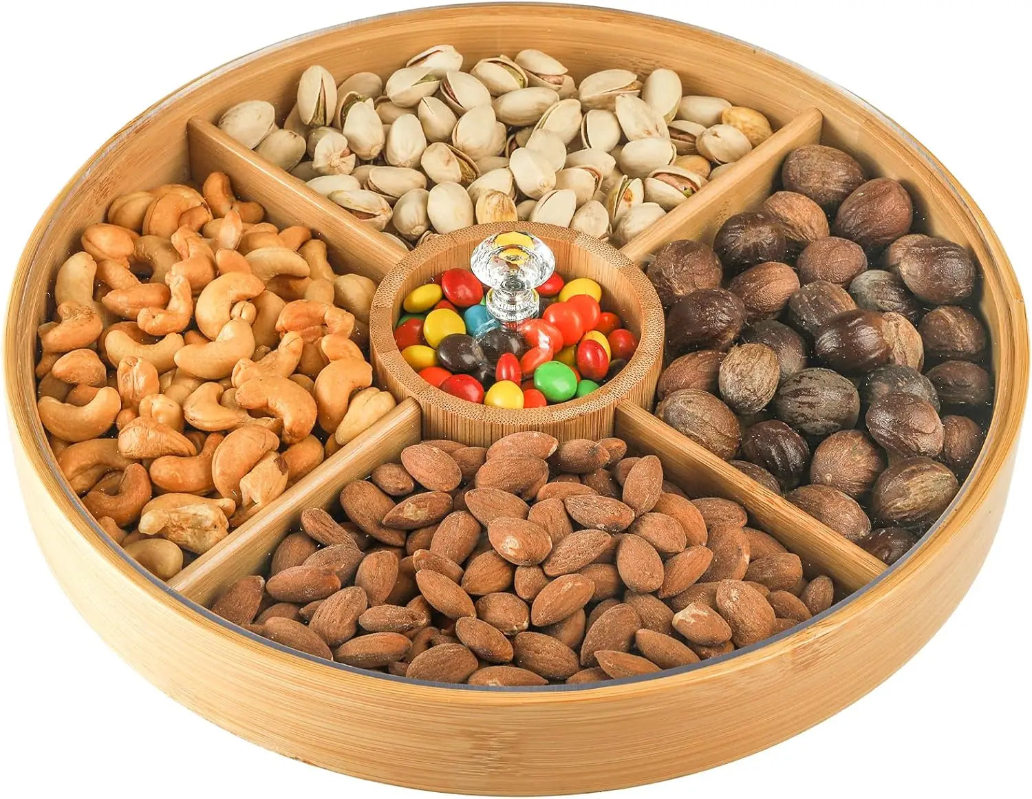 Bamboo Serving Tray with 5 Compartments, 12 Inch Food Platter