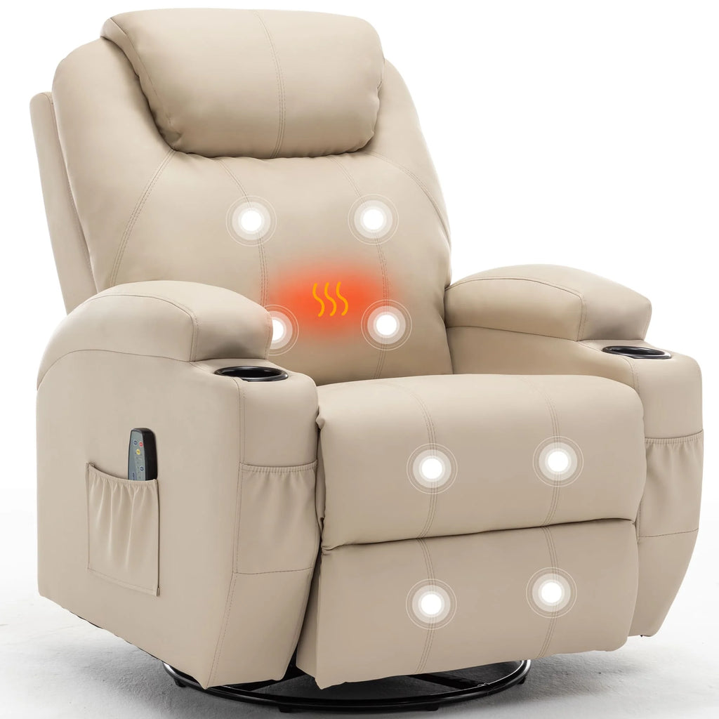 Recliner Chair with Massage and Heat, 360° Swivel Rocking Chairs for Adults, Remote Control and Cup Holder